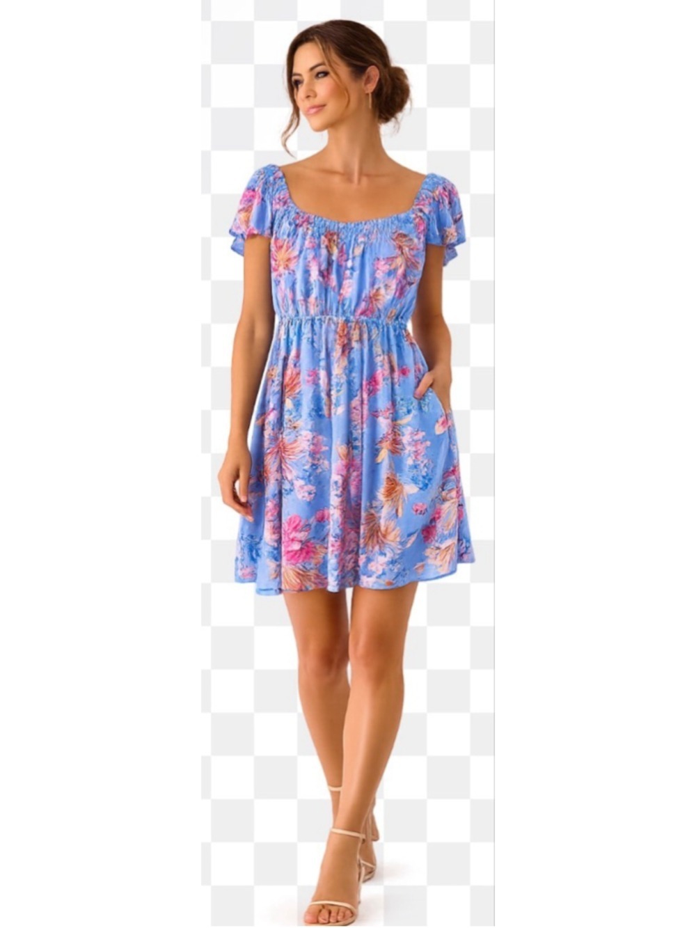 Women's Soma Blue Floral Mini Dress L